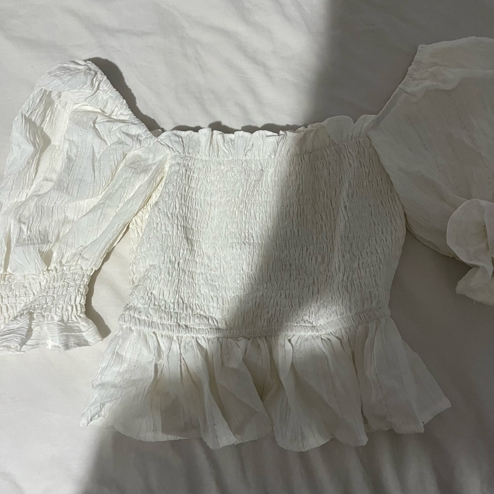 White Preppy Ruffle Top, Size 8-9